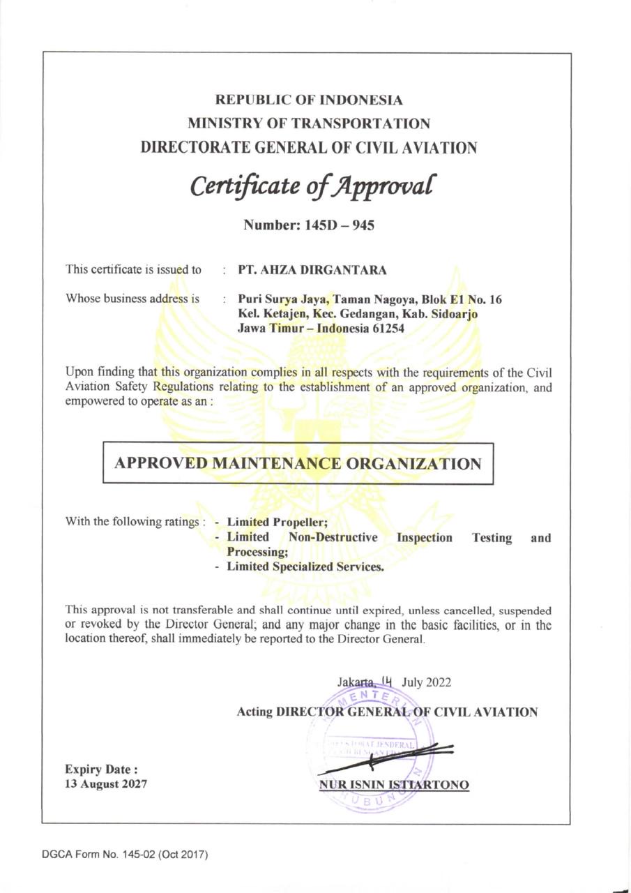 AMO Certificate PT Ahza Dirgantara (2022-2027)